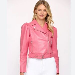 FATE NWT pink faux leather cropped jacket Size S